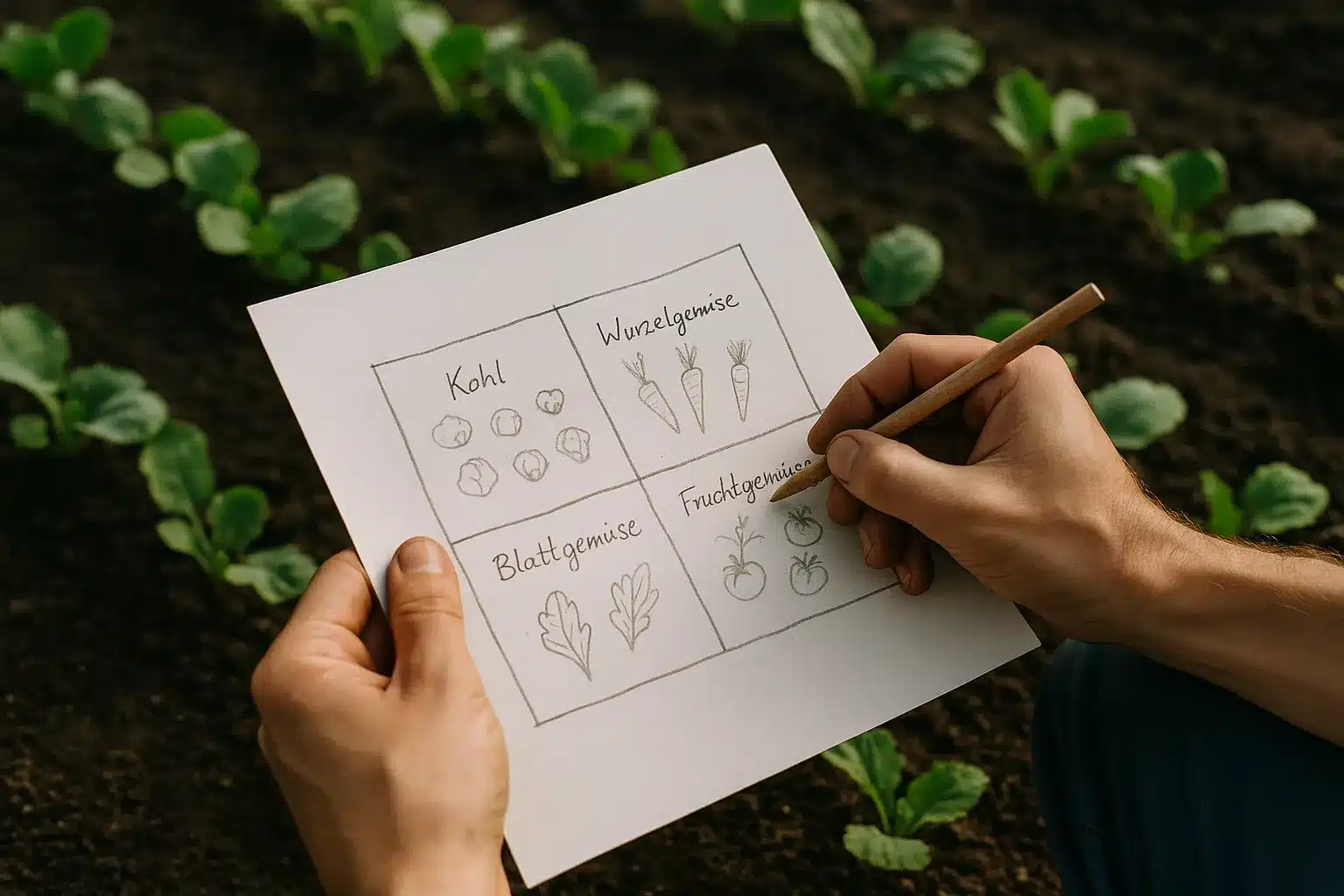 Skizze 4‑Beet-Plan: gemüsebeete anlegen