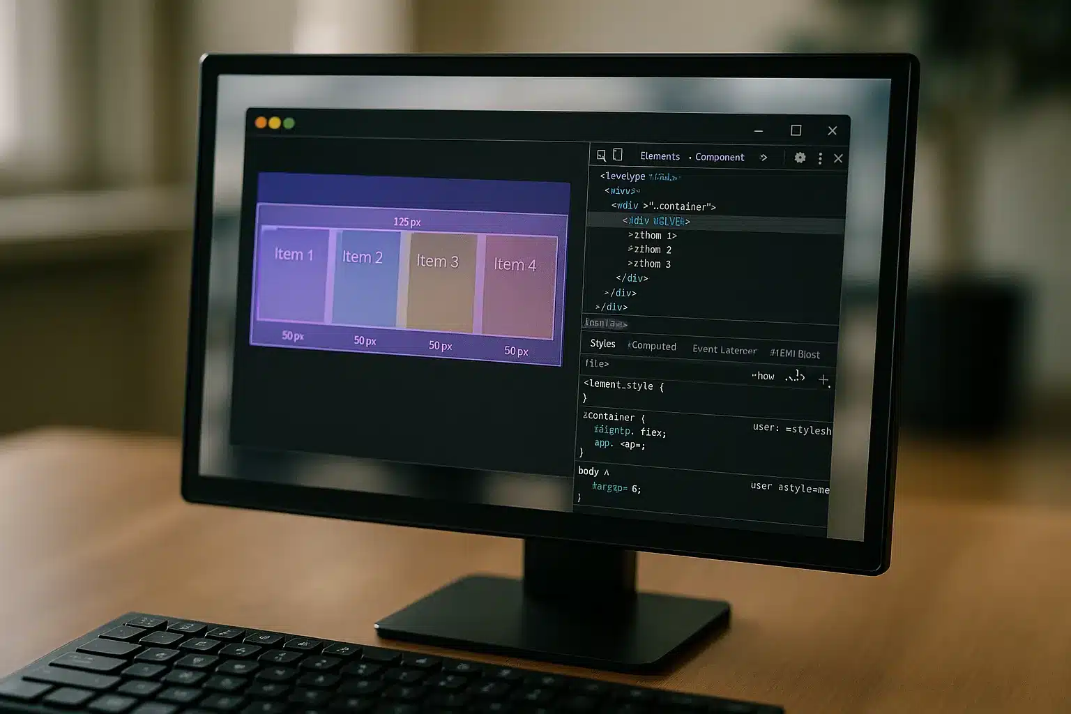 DevTools-Overlay zeigt Verteilung im css flex layout