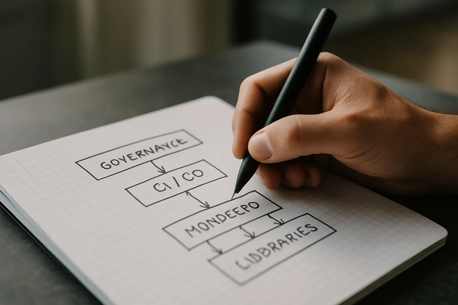 Architektur-Skizze: Governance, CI/CD, Monorepo und Libraries zusammen gedacht