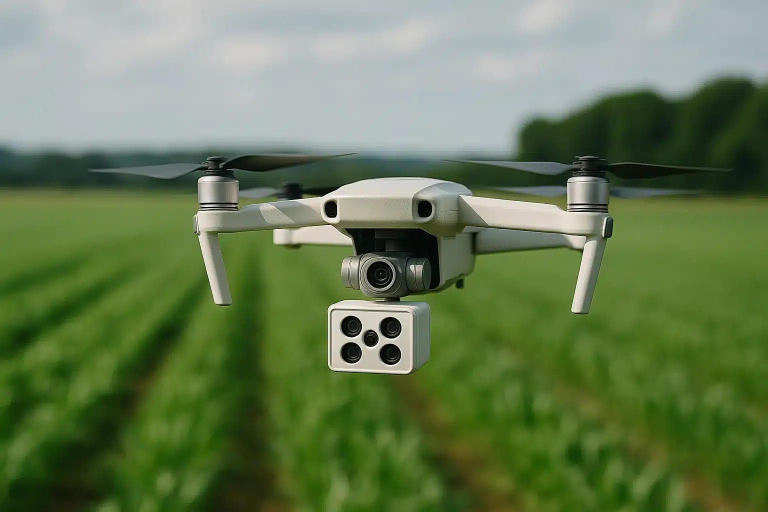 KI in der Landwirtschaft: Drohne überwacht Feld mit Multispektralsensor