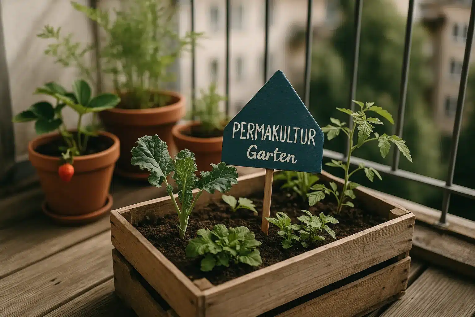Kleiner permakultur-garten auf dem Balkon