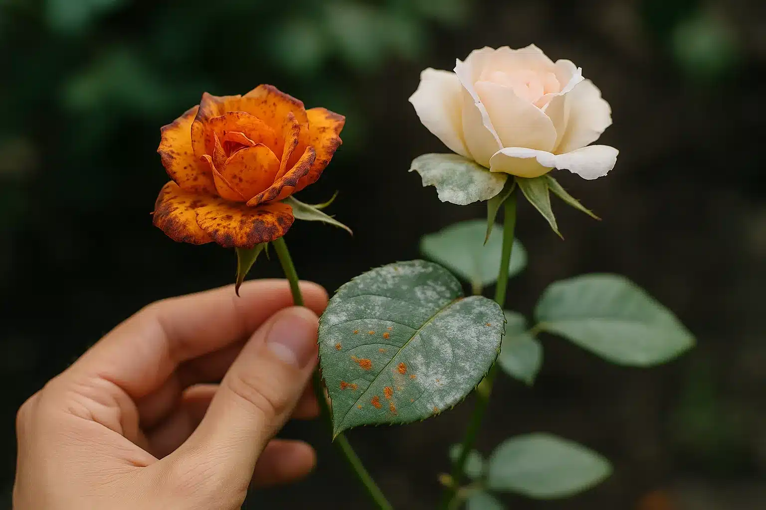 Rosenpflege Krankheitsbilder: Mehltau und Rost im Vergleich