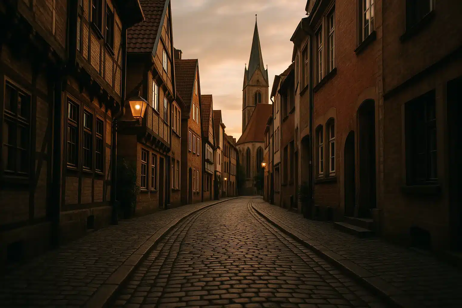 citytrip deutschland wochenende in einer Altstadtgasse bei Abendlicht
