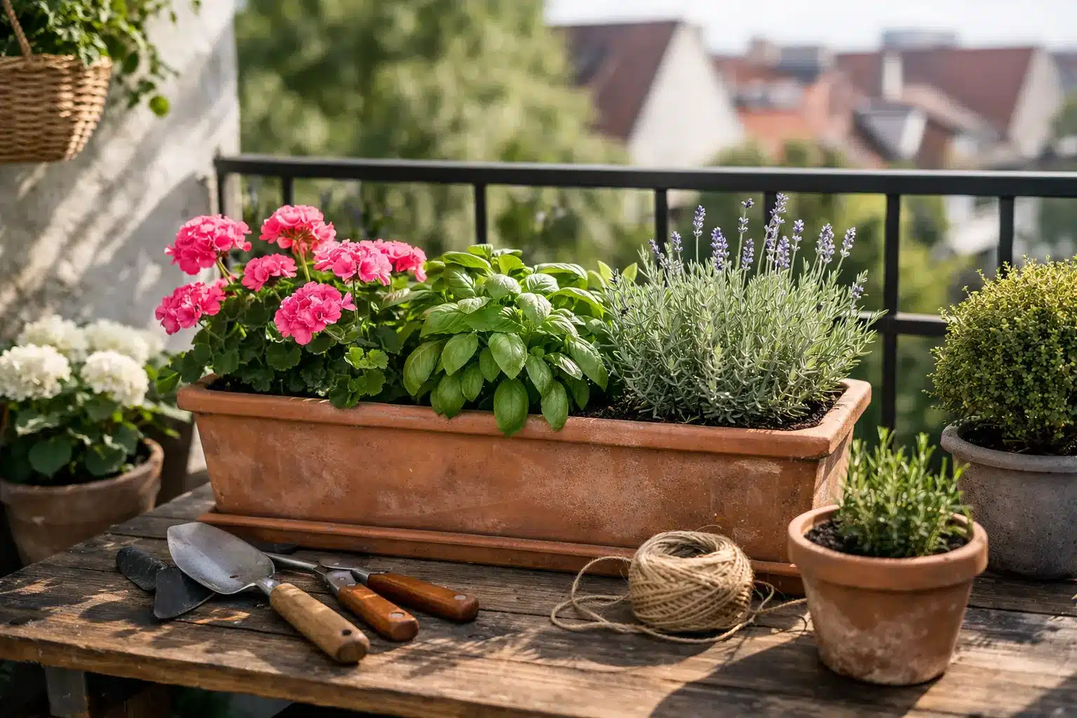 Pflanzideen Balkon für Ost und West: Blüten, Kräuter und kompakte Sträucher im Mix