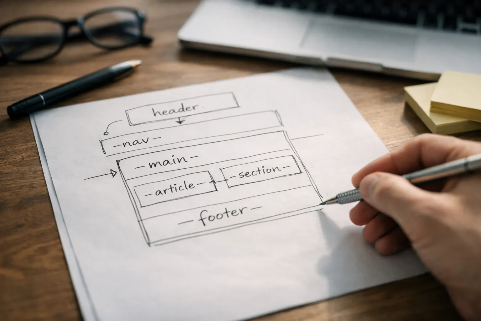 Skizze für zugängliches html und klare html-inhaltsstruktur