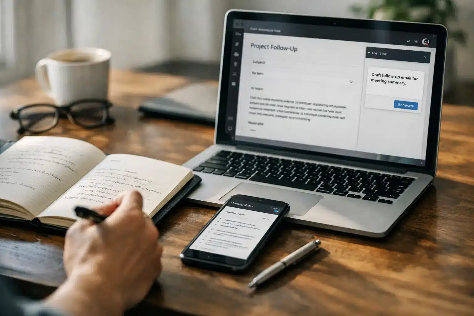 alltagsbeispiele für ki im Büro: Meeting Notizen und E Mail Entwürfe