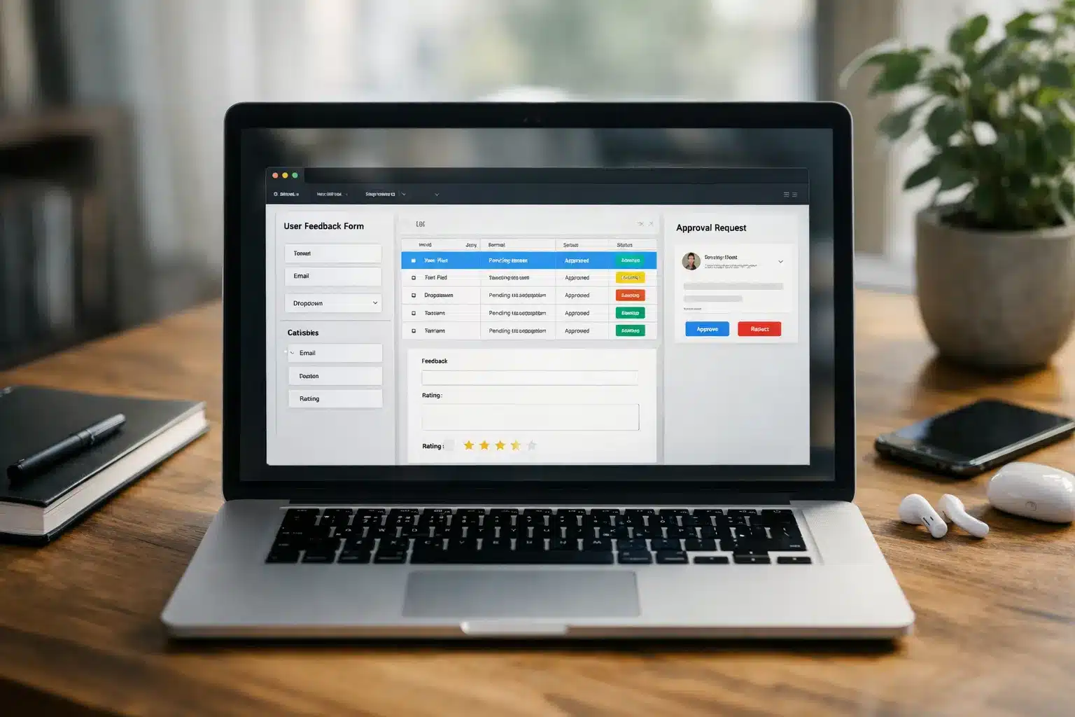 Workflow Ansicht für no-code ki-tools mit Formular, Datenbank und Freigabe