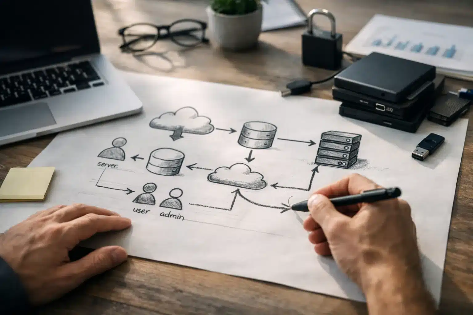 Architektur Skizze für AI Tools Deutschland: Datenfluss, Rollen und Speicherorte