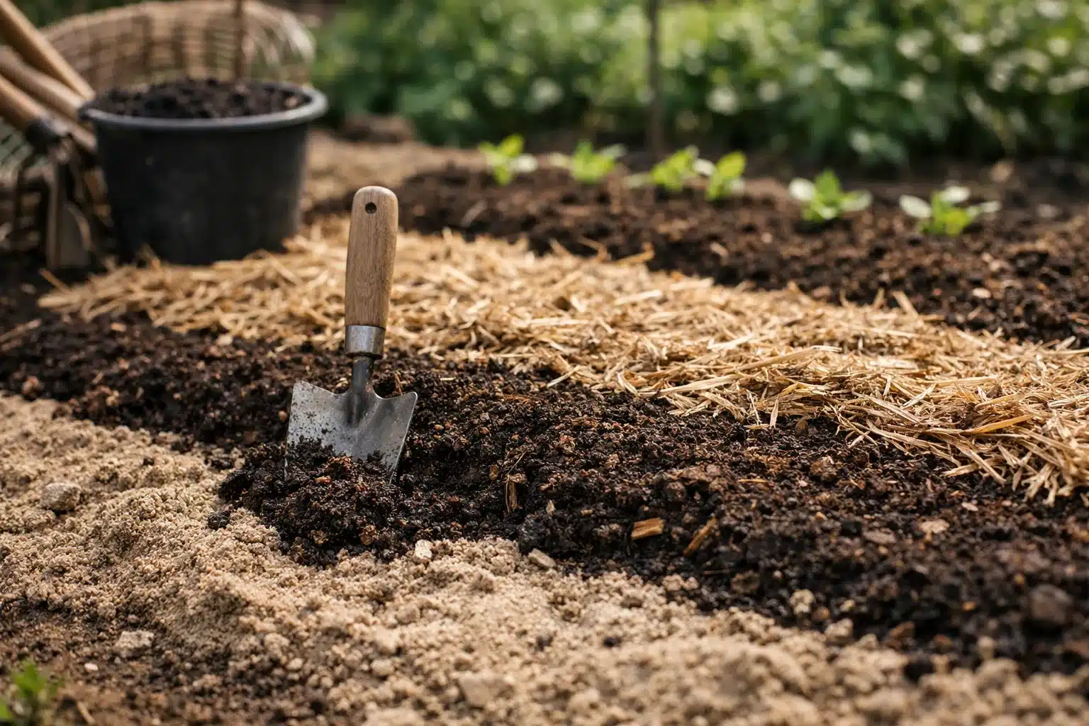 Sandiges Beet mit Kompostauflage und Mulch, Ziel: beeterde nachhaltig verbessern