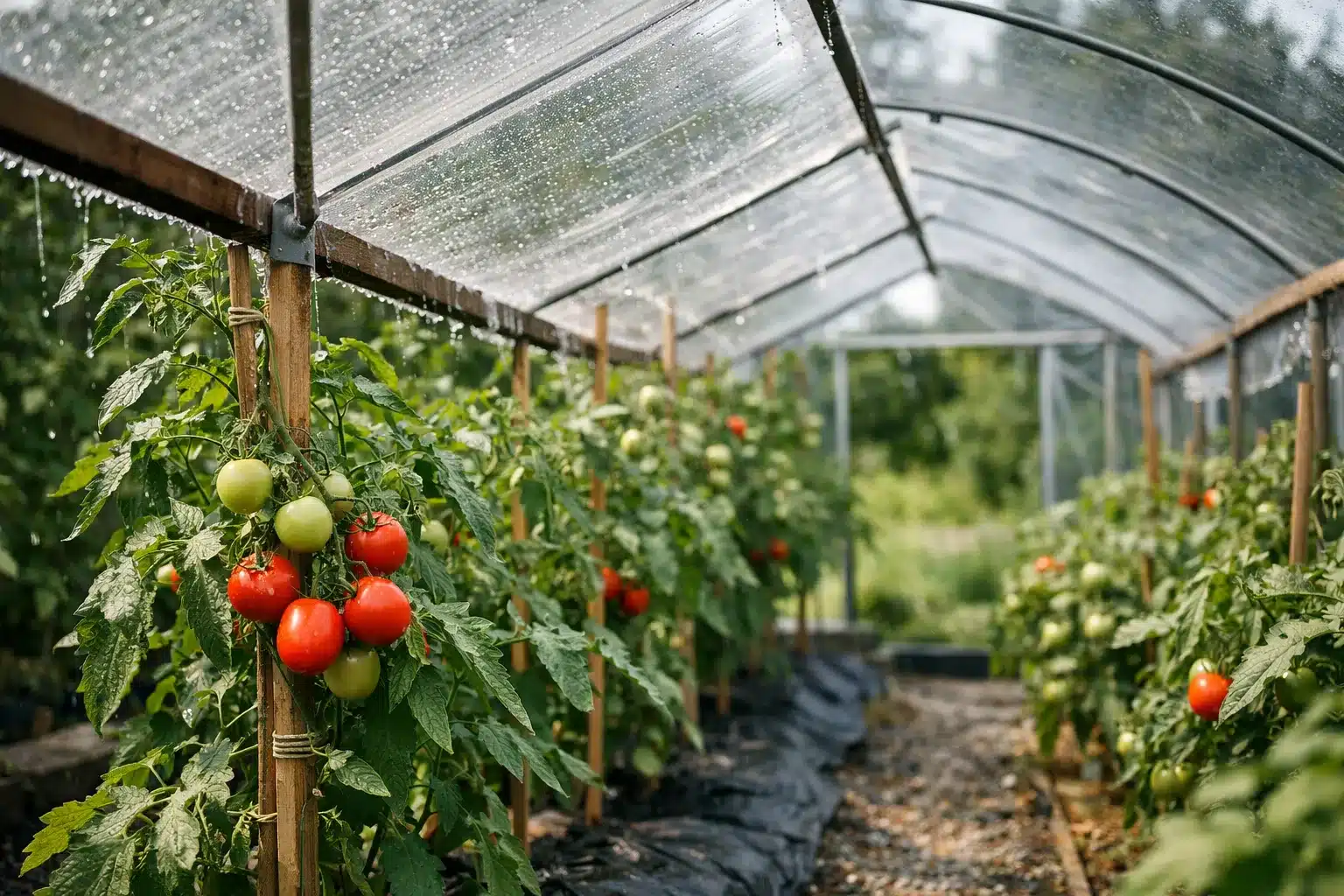 tomatenkrankheiten vorbeugen: Regenschutz und luftiger Stand im Tomatenhaus