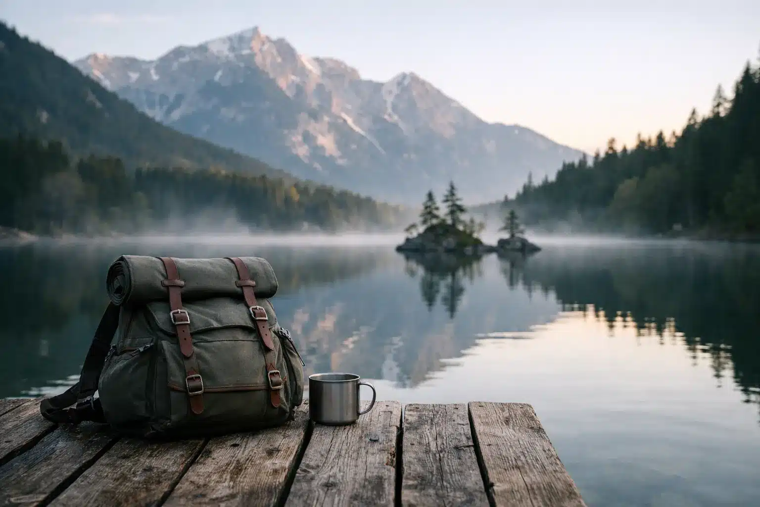 Morgenstimmung am See in den Alpen, Wochenendtrip Bayern Berge
