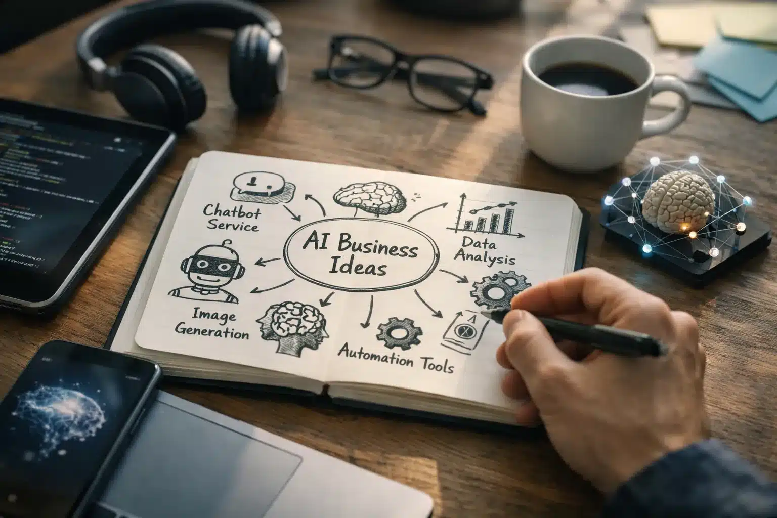 Skizze für KI Business Ideen im Nebenbusiness