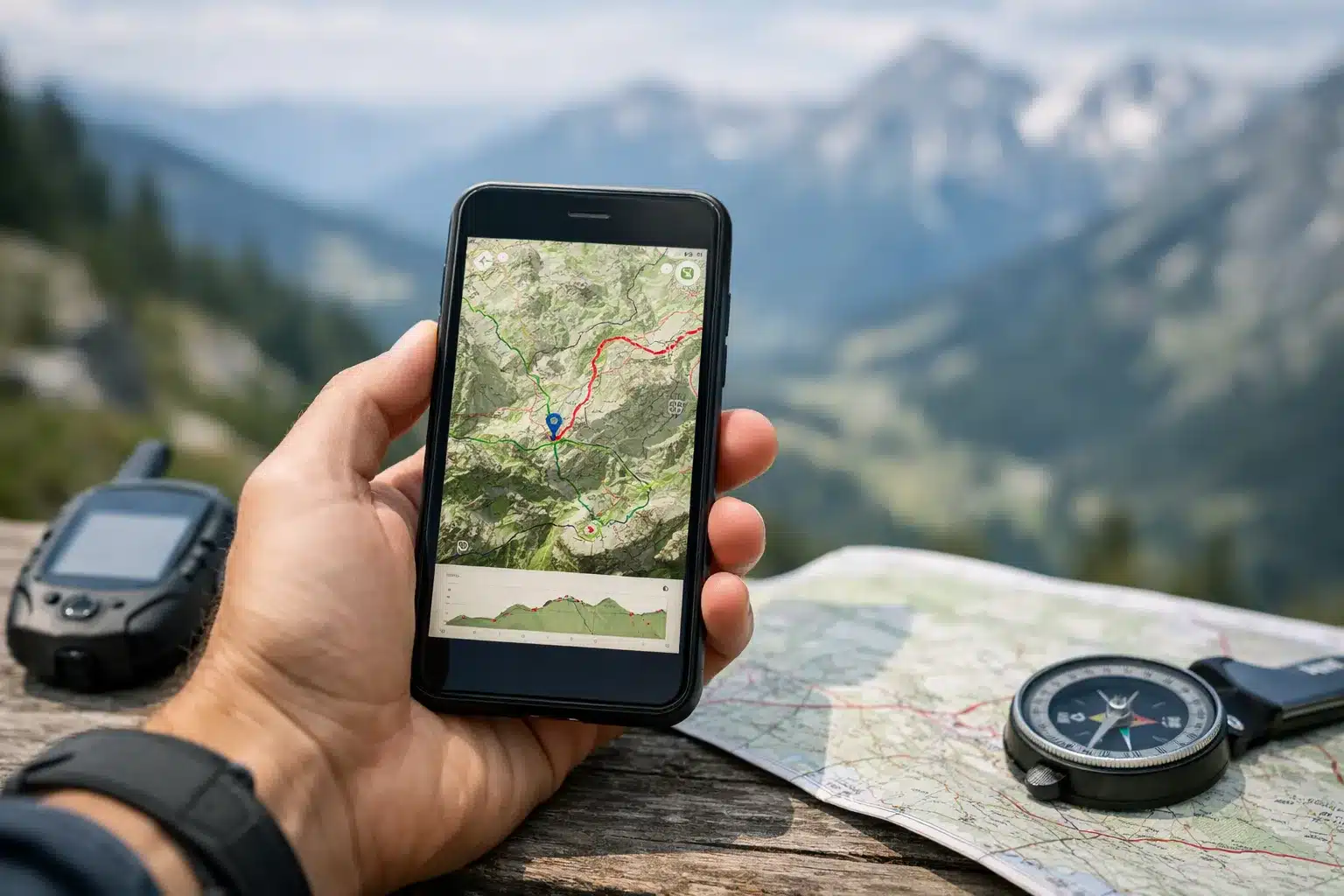 vergleich wander-apps in Alpen und Mittelgebirge auf Kartenansicht