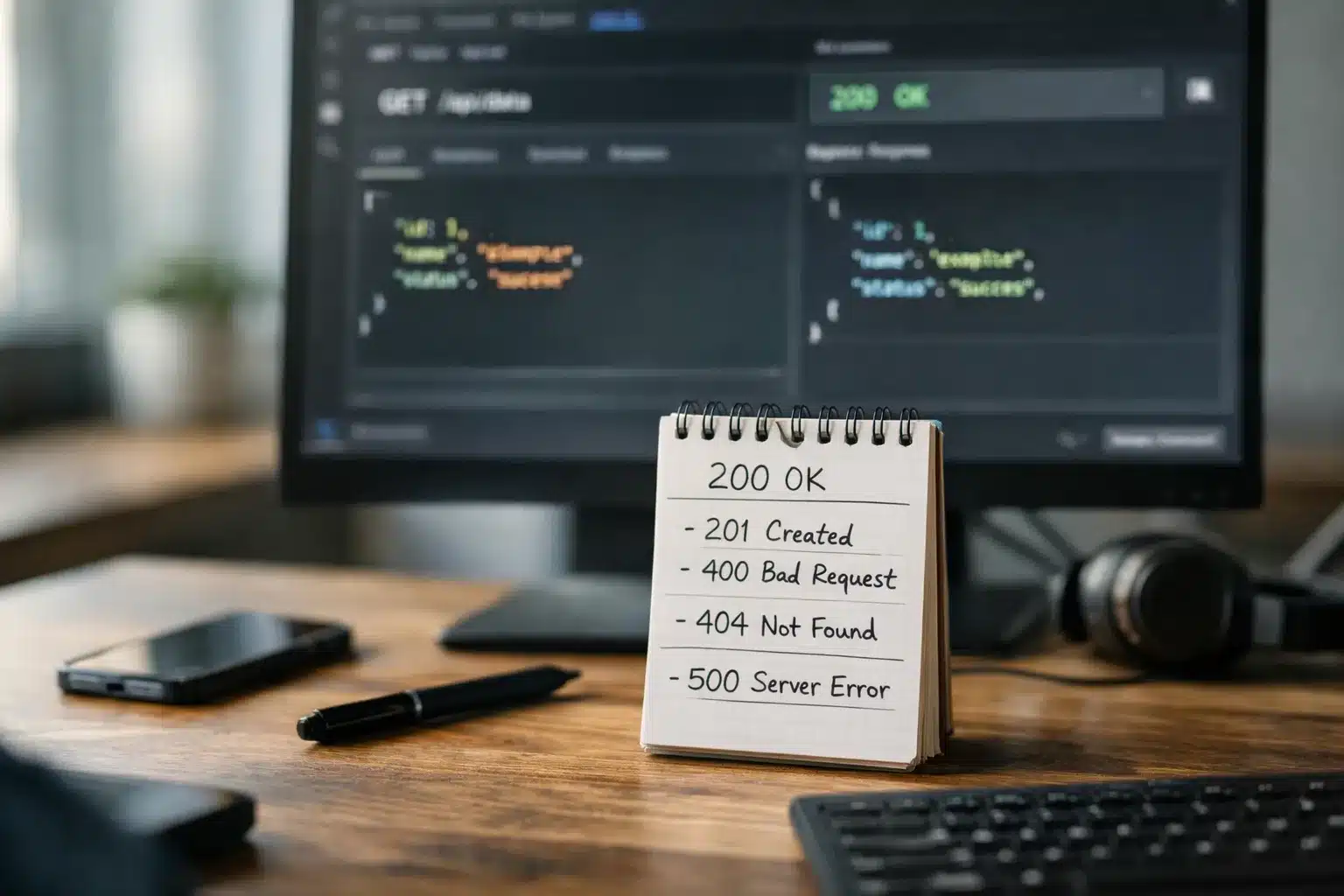 Visualisierung der web api grundlagen mit Request, Response und Statuscodes