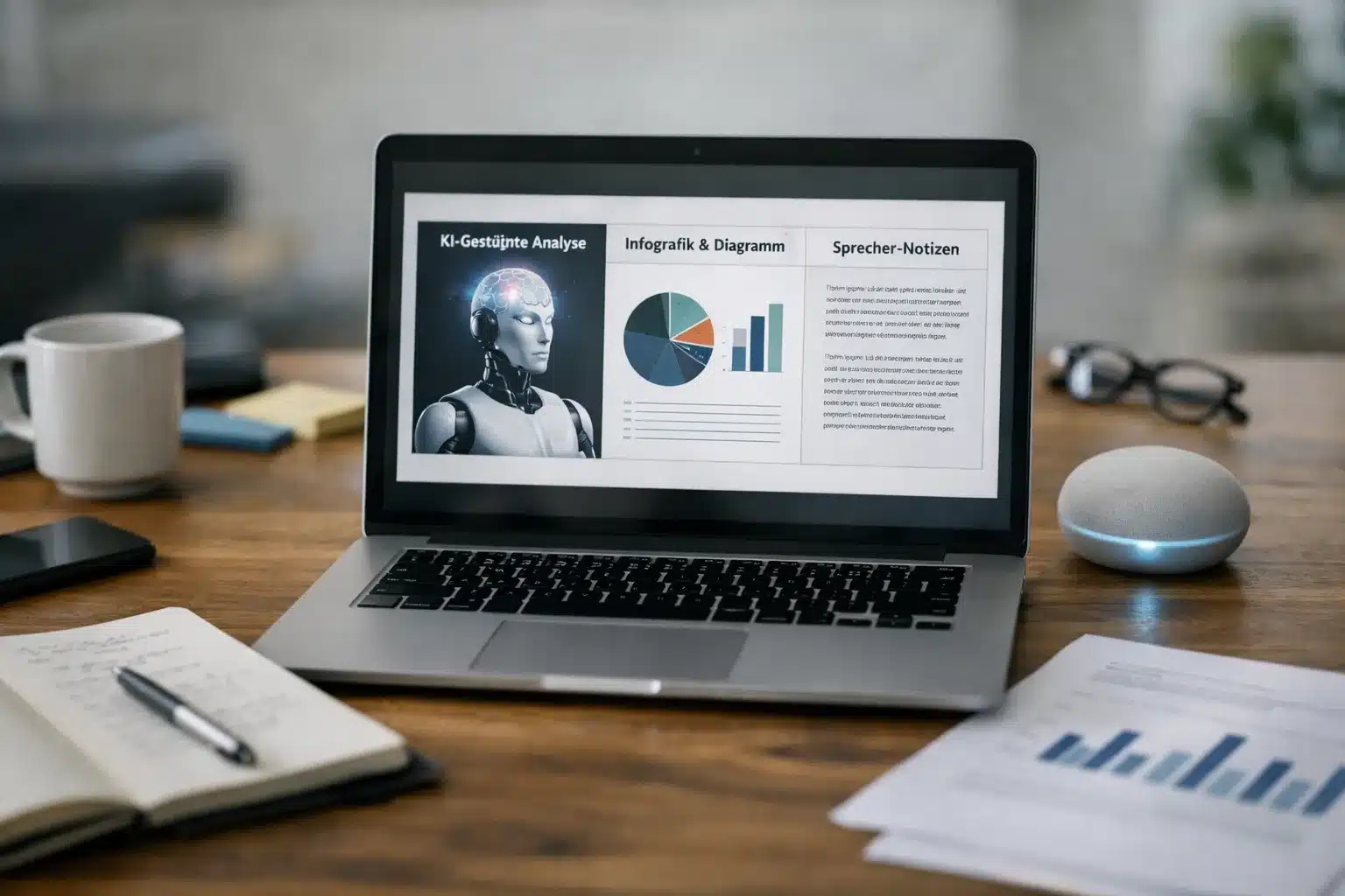 Beispiel für ki-gestützte Präsentationen in PowerPoint mit strukturierten Folien und Notizen