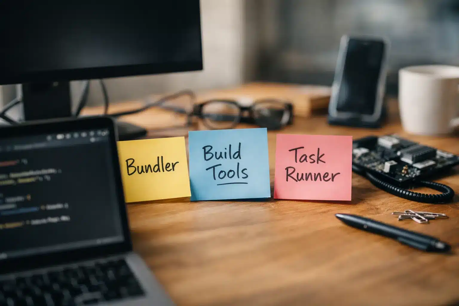 Schaubild zu Build Tools Web, Bundler und Task Runner im Zusammenspiel