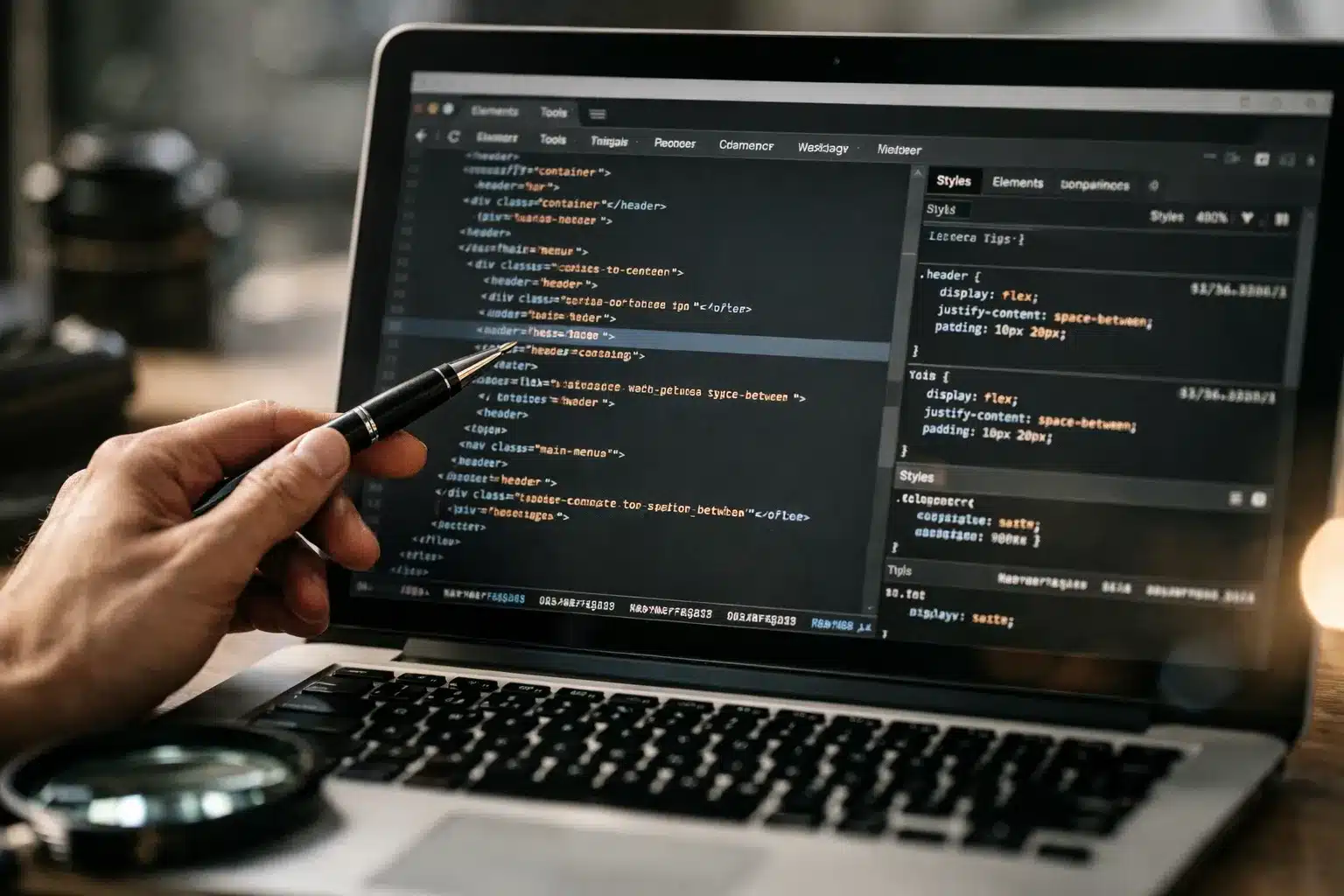 Developer Tools Browser beim Untersuchen von HTML und CSS