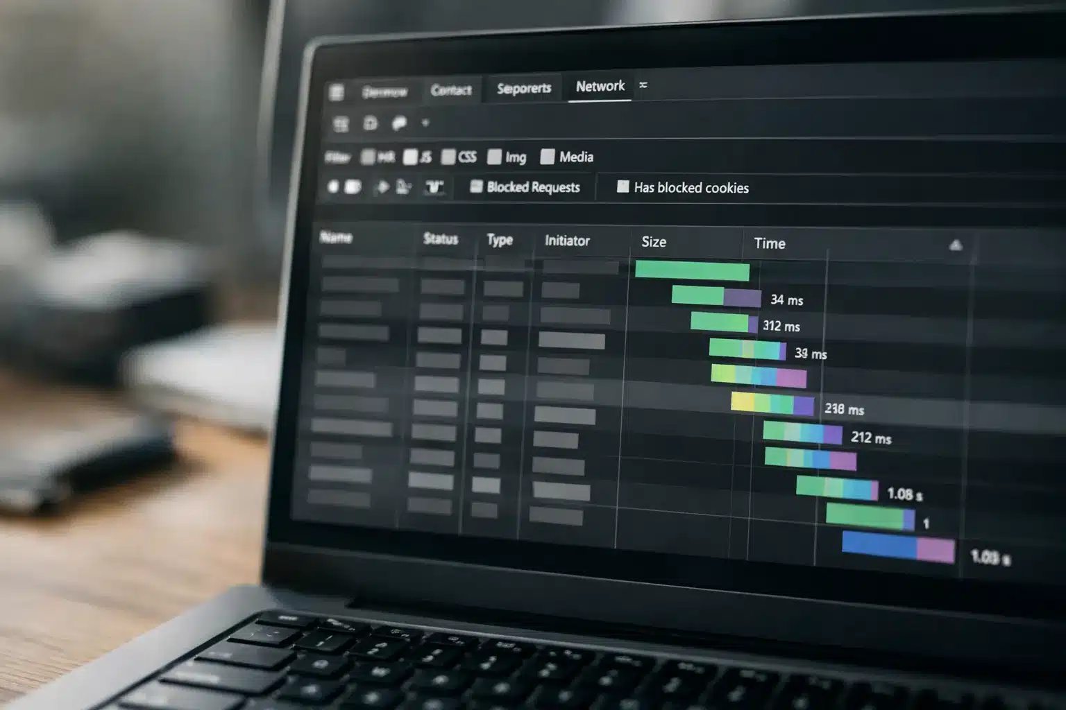 browser devtools im Netzwerk Tab mit Wasserfallansicht