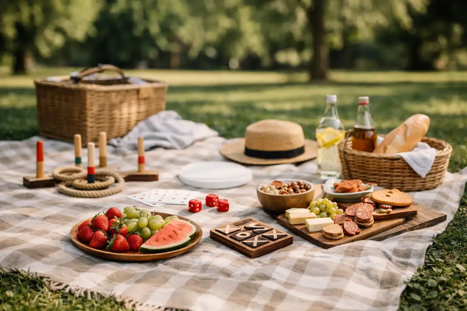 Sommer-Picknick Ideen im Park mit Decke, Spielen und Snacks