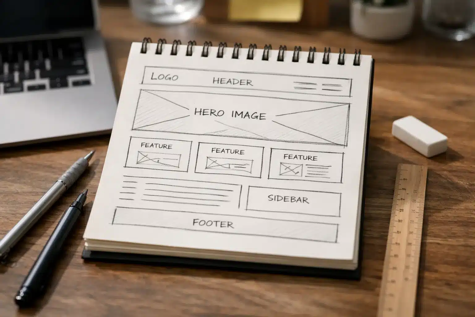 Skizze für Webdesign Grundlagen mit klarer visueller Hierarchie